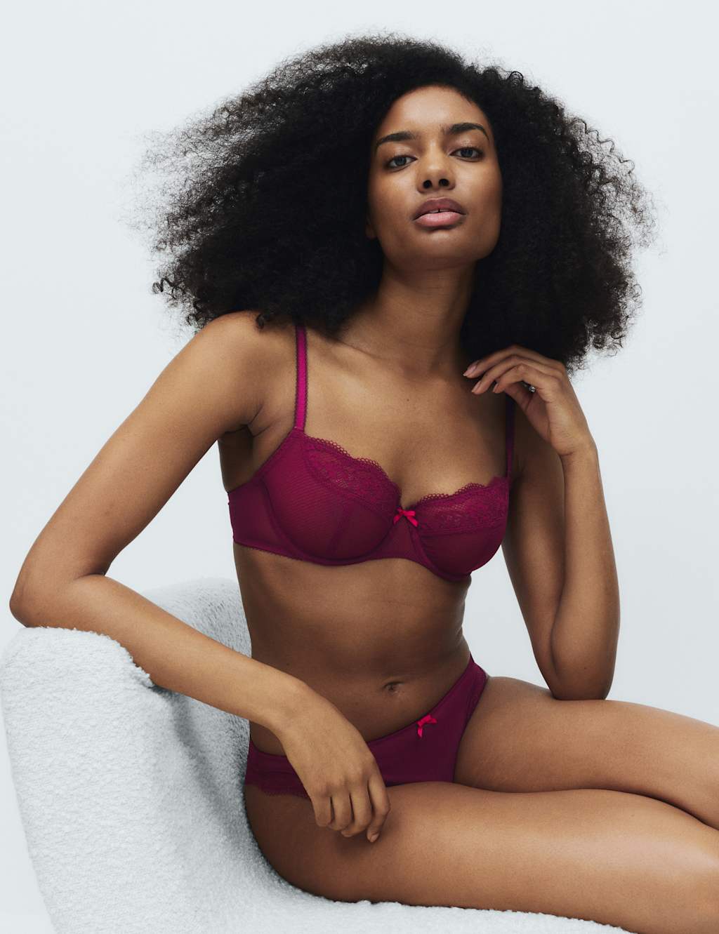 M&S Women's Jasmine Lace Wired Balcony Bra A-E - 38A - Dark Raspberry