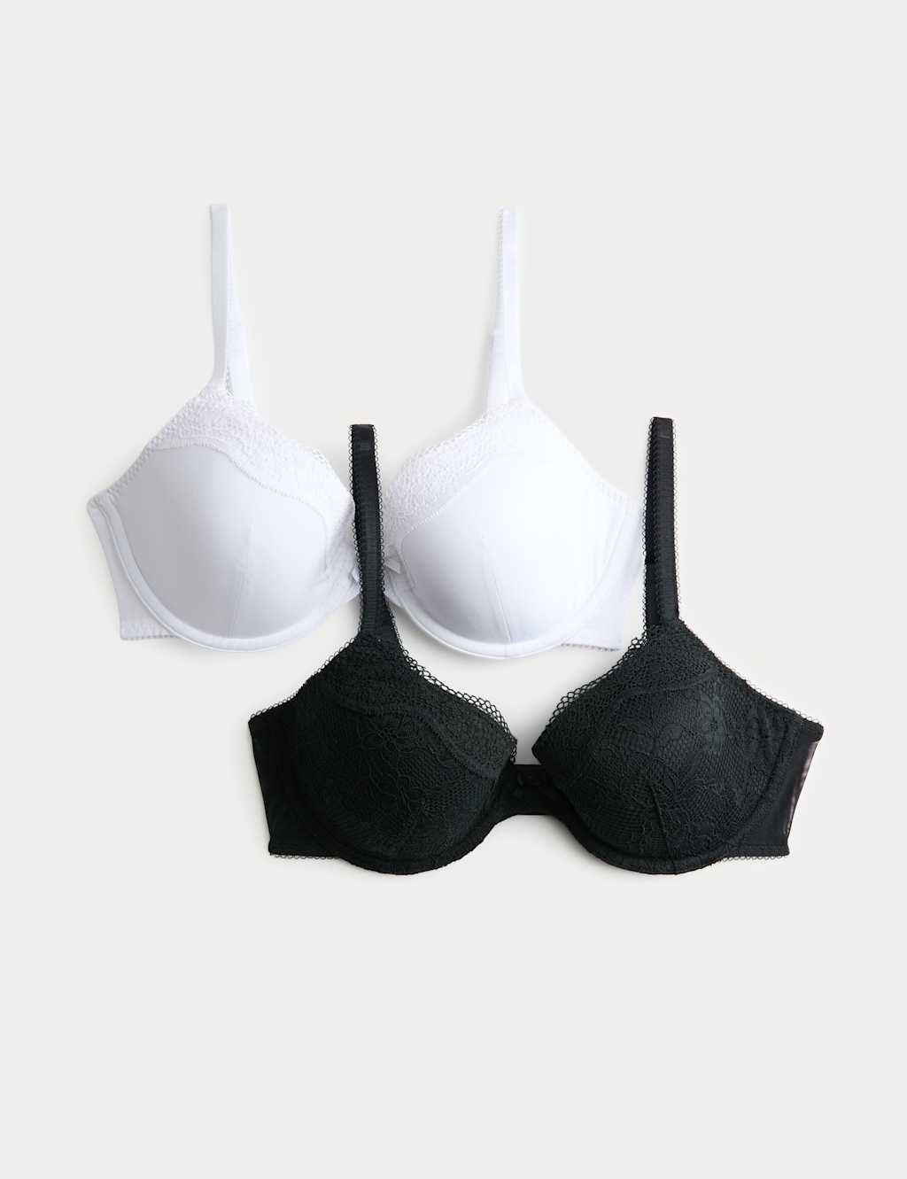 M&S Women's 2 Pack Jasmine Lace Wired Demi Cup Bras (A-E) - 36C - Black Mix