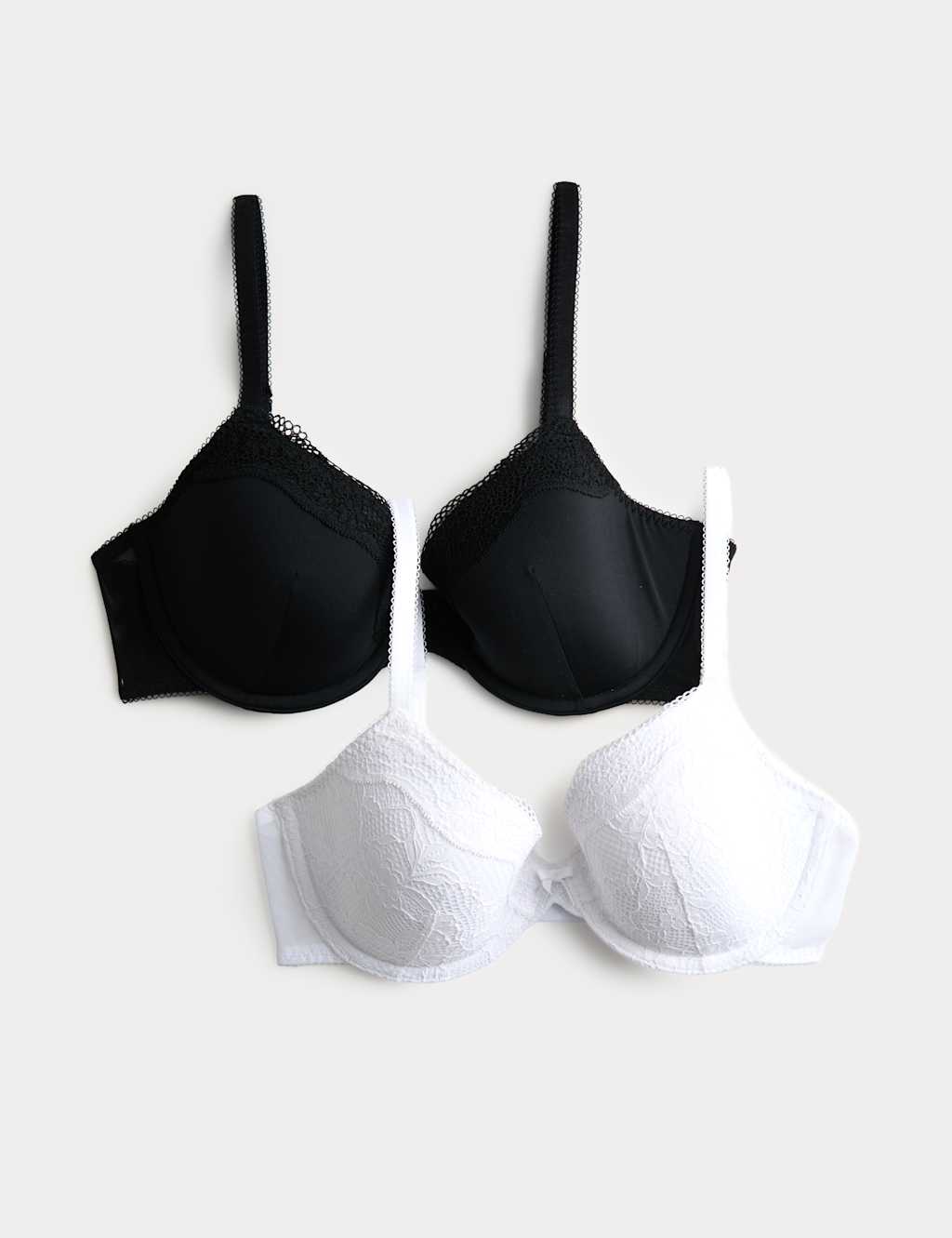 M&S Women's 2 Pack Jasmine Lace Wired Demi Cup Bras (A-E) - 36E - White Mix