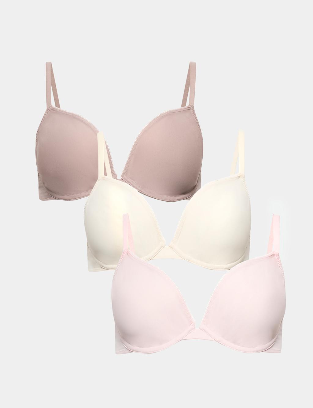 M&S Women's 3 Pack Wired Plunge Bras A-E - 36B - Pink Mix