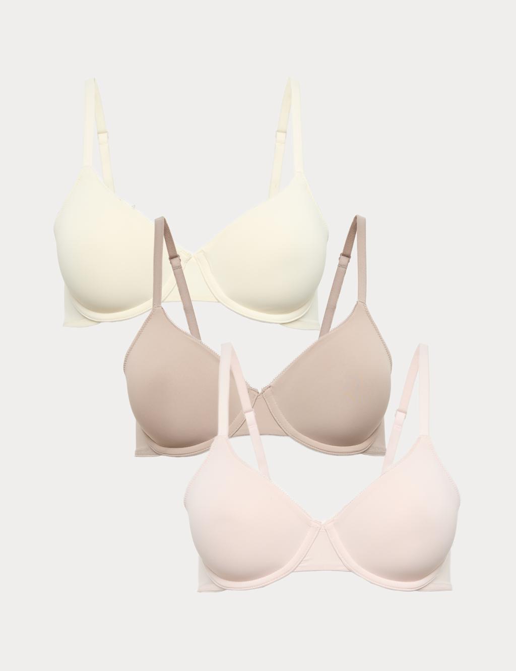 M&S Women's 3 Pack Wired Full Cup Bras A-E - 36E - Pink Mix