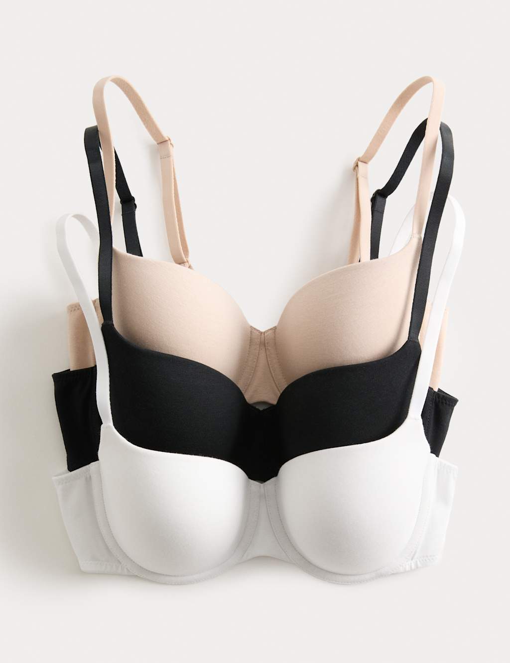 M&S 3pk Cotton Rich Wired Balcony Bras (A-E) Opaline Mix