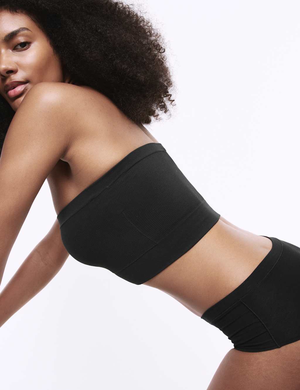 M&S Collection Women's Seamless Non Wired Bandeau Bra - XL - Black, Black,Rose Quartz