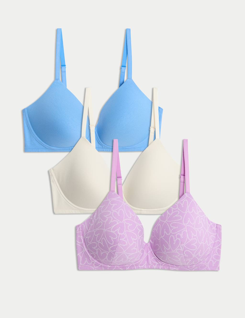 M&S 3pk Cotton Rich Non Wired T-Shirt Bras (A-E) Medium Lavender
