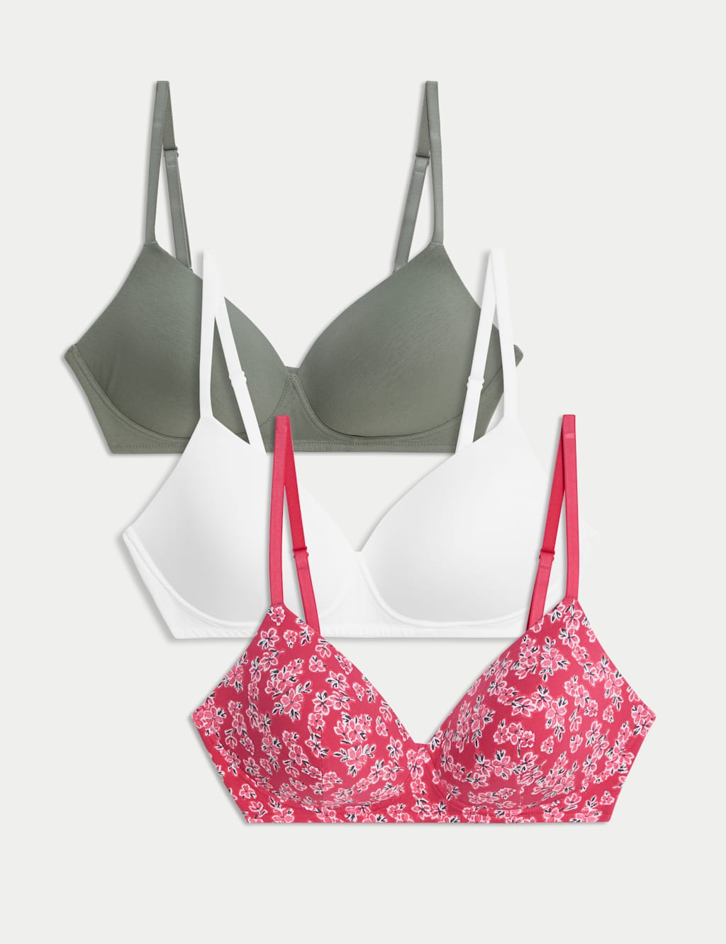 M&S 3pk Cotton Rich Non Wired T-Shirt Bras (A-E) Petal Pink