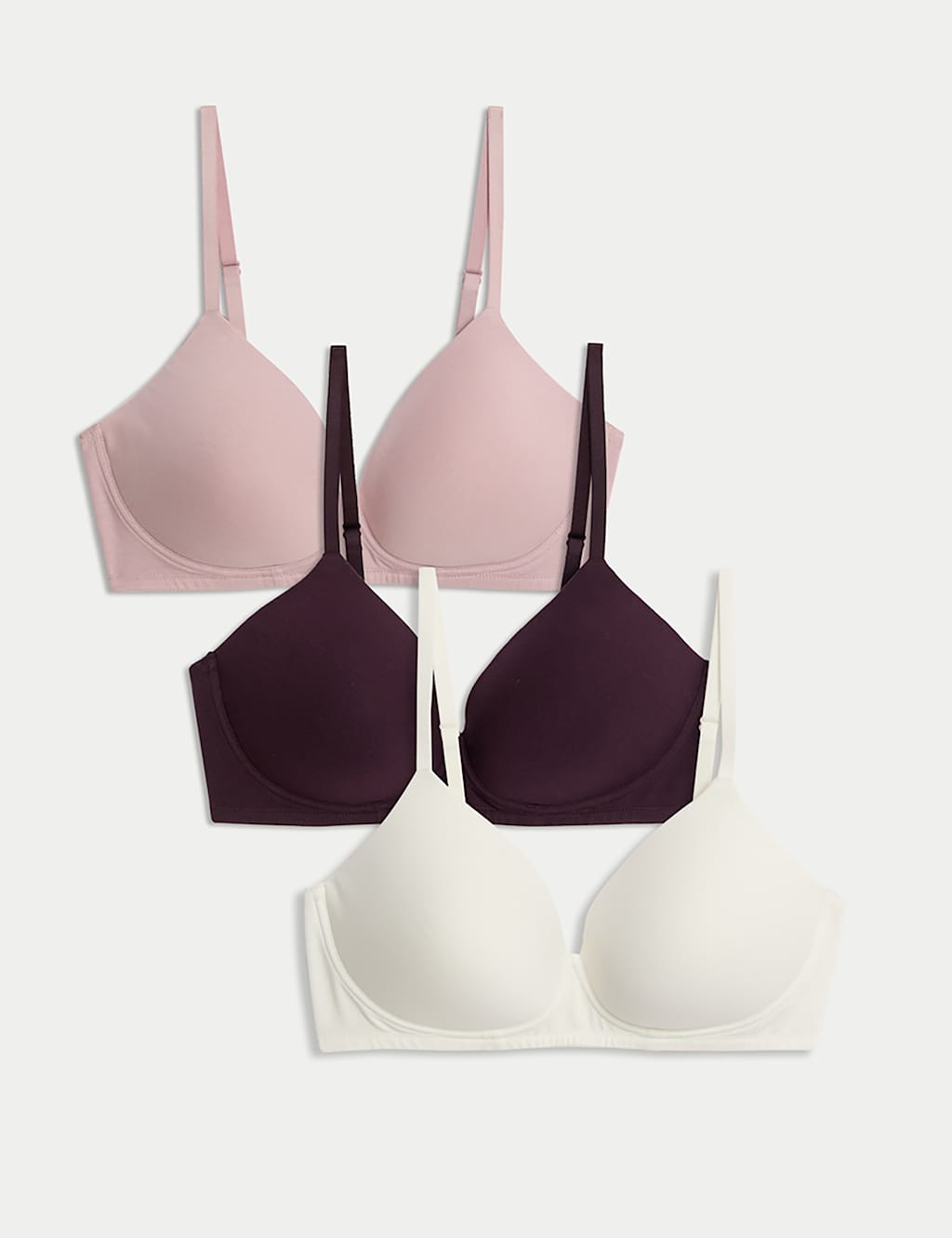 M&S 3pk Non Wired T-Shirt Bras A-E Raisin