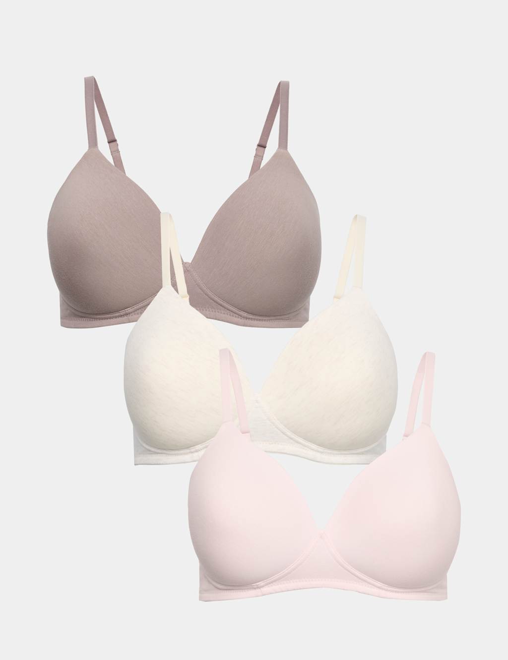 M&S Women's 3pk Non Wired T-Shirt Bras A-E - 32D - Oatmeal Mix