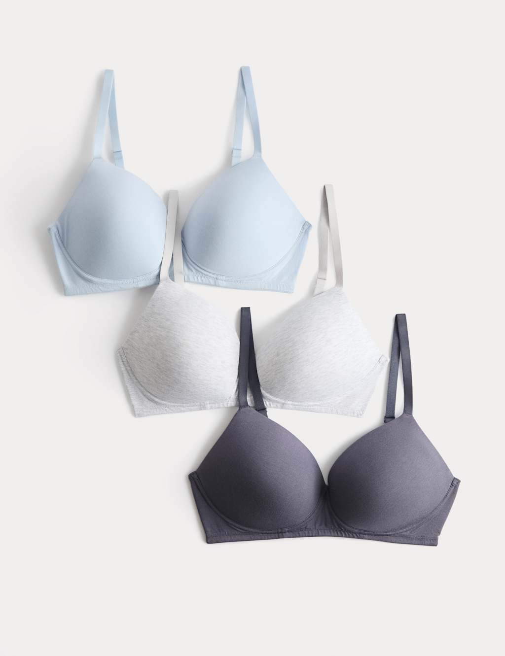 M&S Women's 3pk Non Wired T-Shirt Bras A-E - 42DD - Grey Mix