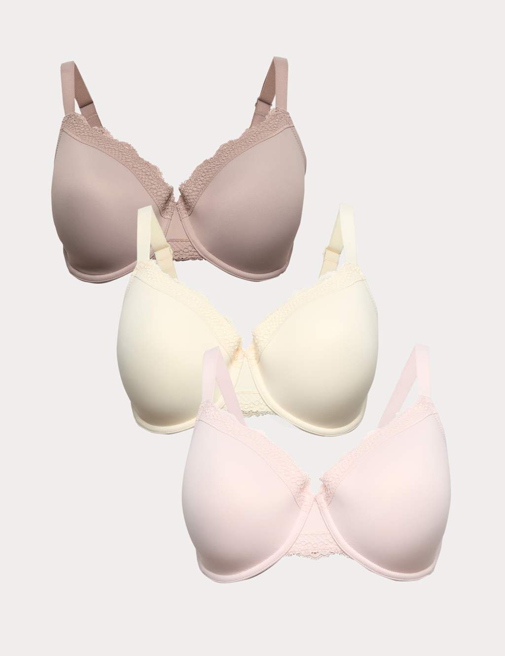 M&S Women's 3pk Wired Full Cup Bras F-H - 38H - Pink Mix