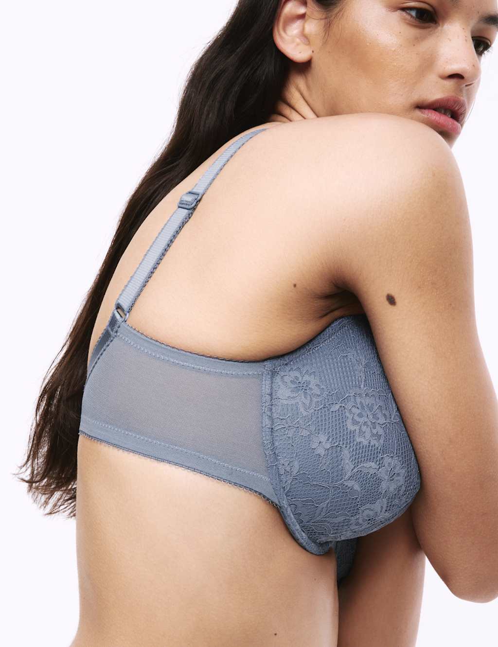 M&S Jasmine Lace Wired Plunge Bra F-H Grey Blue