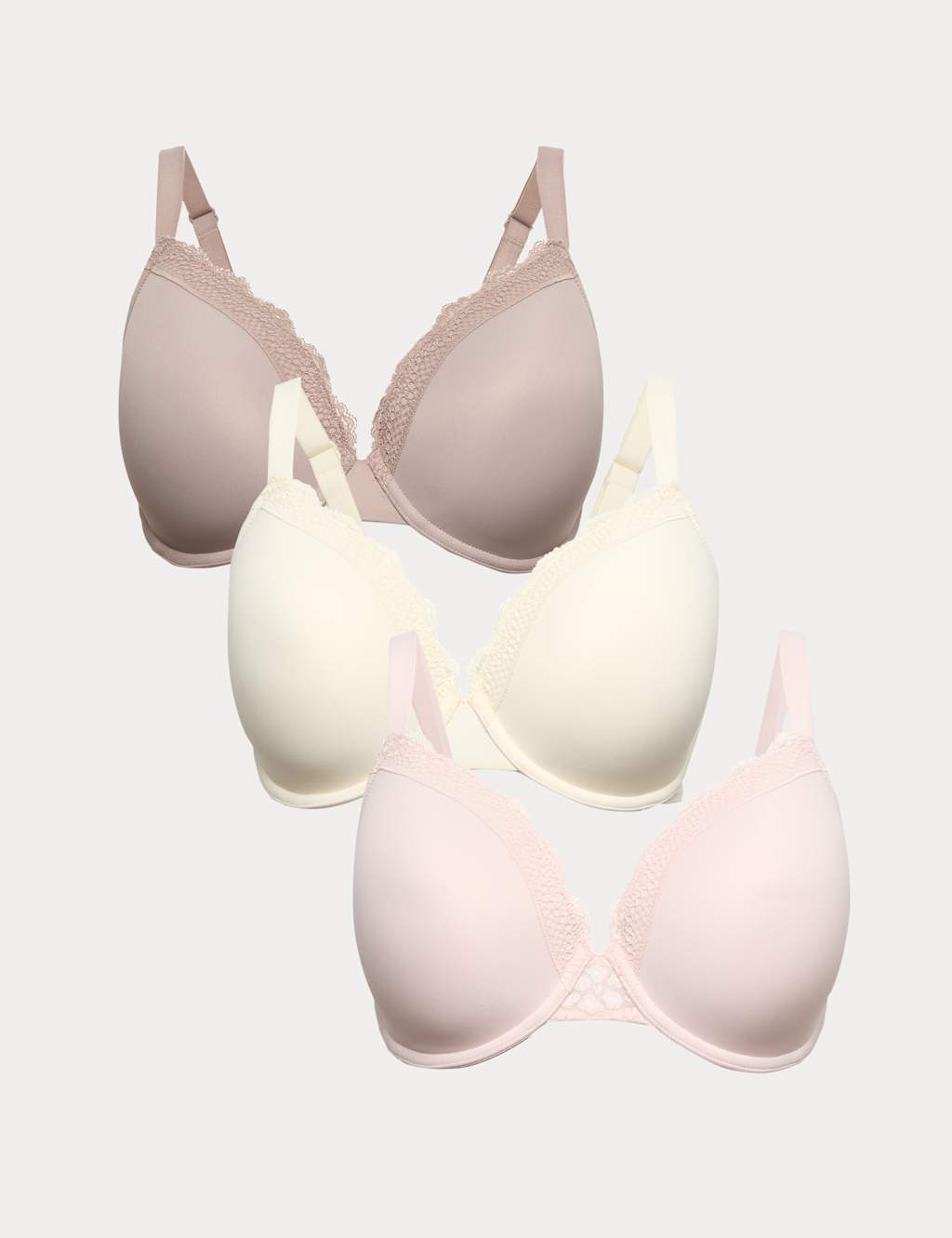 M&S Women's 3pk Padded Wired Plunge Bras F-H - 40F - Pink Mix