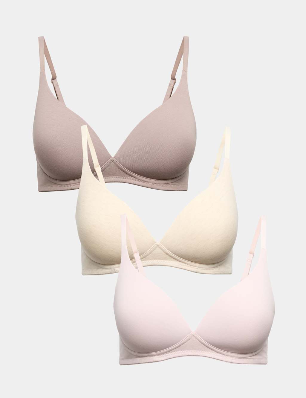 M&S Women's 3pk Non Wired Plunge T-Shirt Bras A-E - 42B - Oatmeal Mix