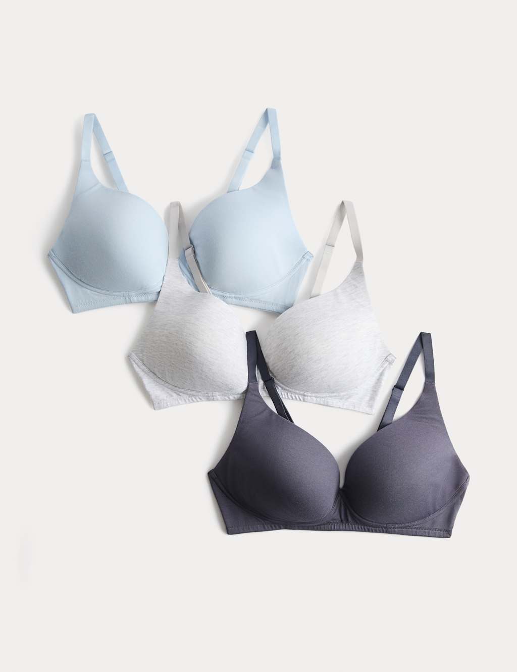 M&S Women's 3pk Non Wired Plunge T-Shirt Bras A-E - 32C - Grey Mix