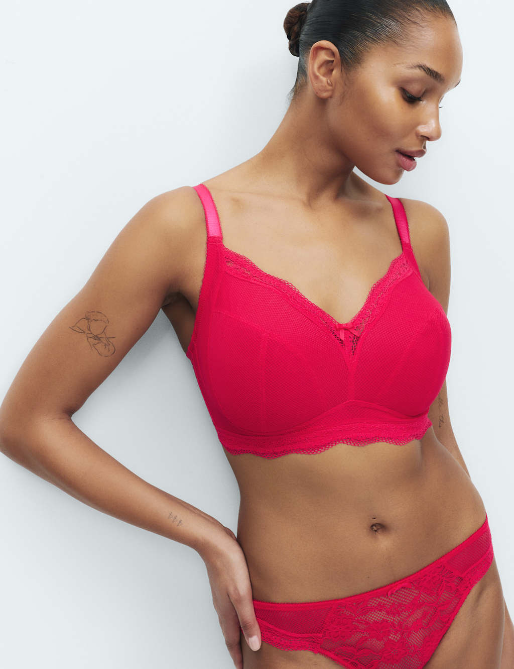 M&S Women's Jasmine Lace Trim Non Wired Bralette F+ - 20 F-G - Geranium