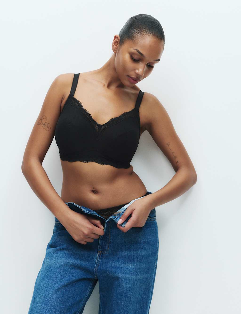 M&S Jasmine Lace Trim Non Wired Bralette F+ Black