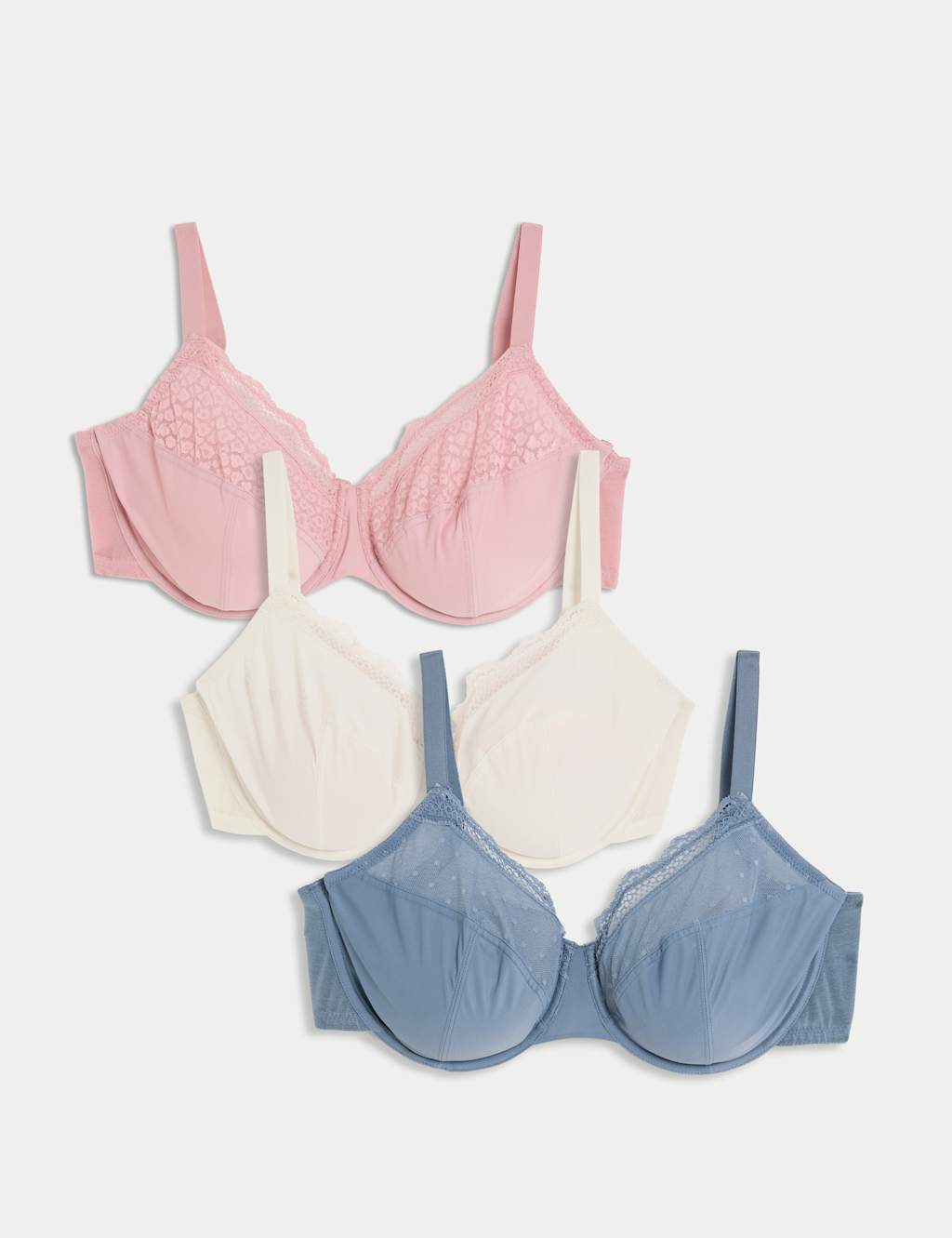 M&S 3pk Wired Full Cup Bras F-H Grey Blue