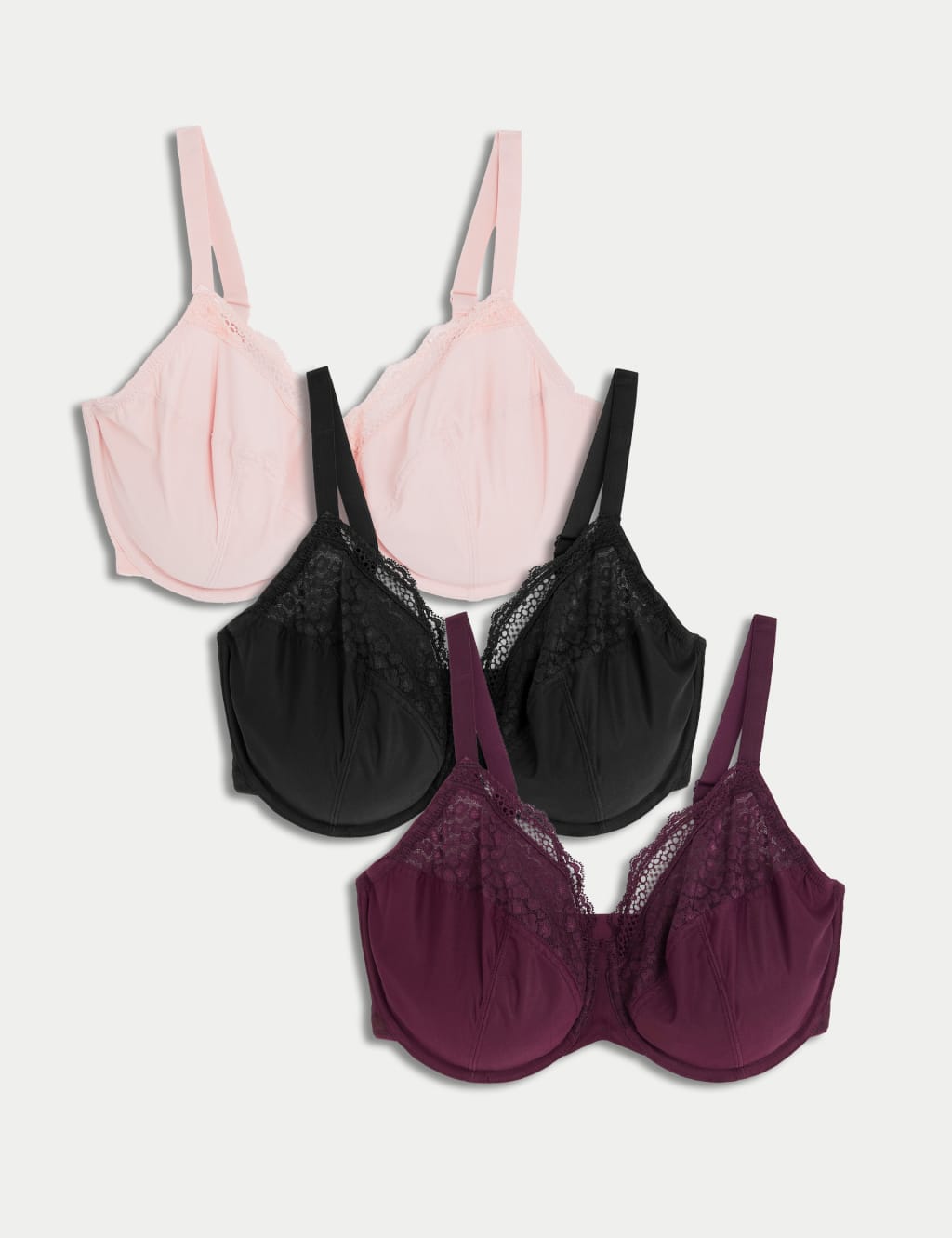 3pk Wired Full Cup Bras F-H