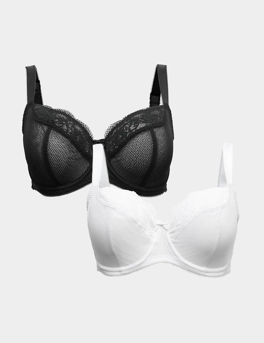 M&S Women's 2 Pack Jasmine Lace Wired Balcony Bras (F+) - 44H - White Mix