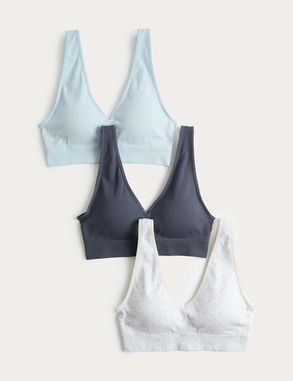 M&S Women's 3 Pack Seamless V-Neck Crop Tops - Small - Grey Mix