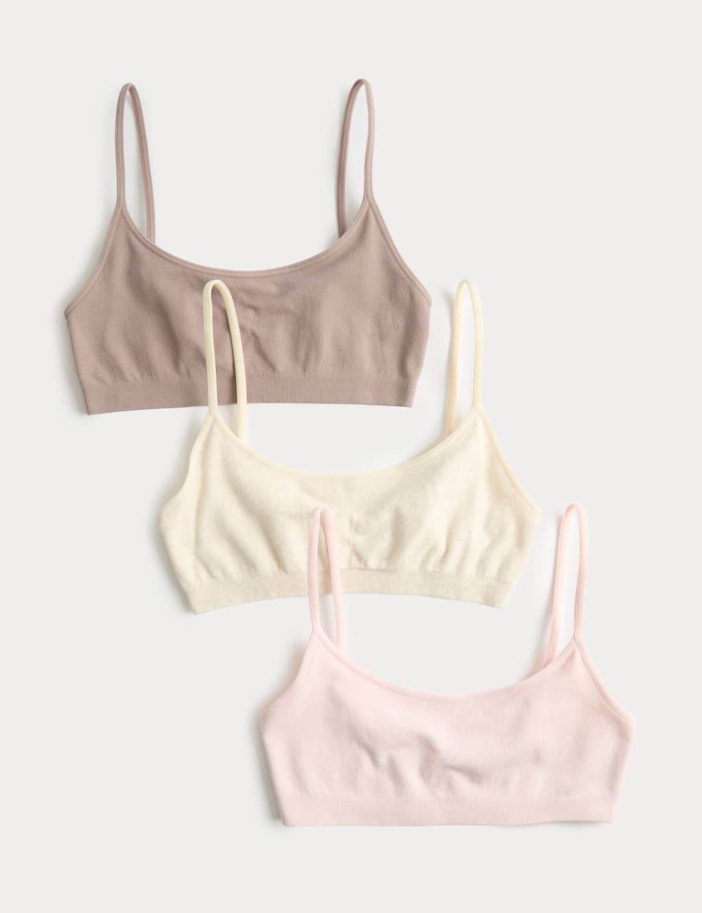 M&S Women's 3 Pack Seamless Non Wired Micro Crop Tops - Extra Small - Oatmeal Mix