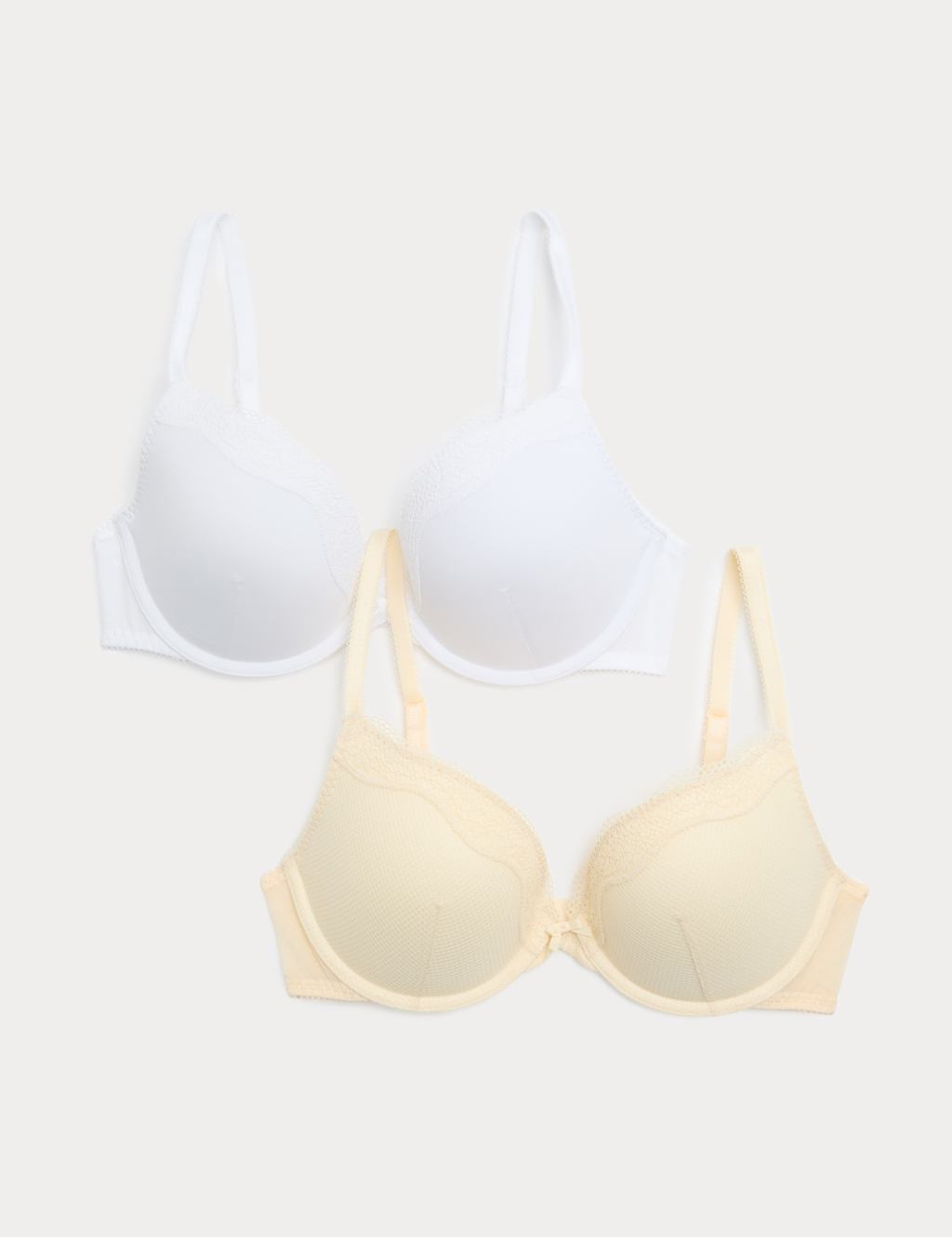 M&S Women's 2 Pack Jasmine Lace Wired Push Up Bras (A-E) - 38E - Dark Cream