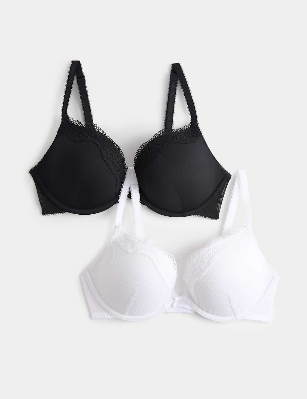 M&S Women's 2 Pack Jasmine Lace Wired Push Up Bras (A-E) - 40B - White Mix