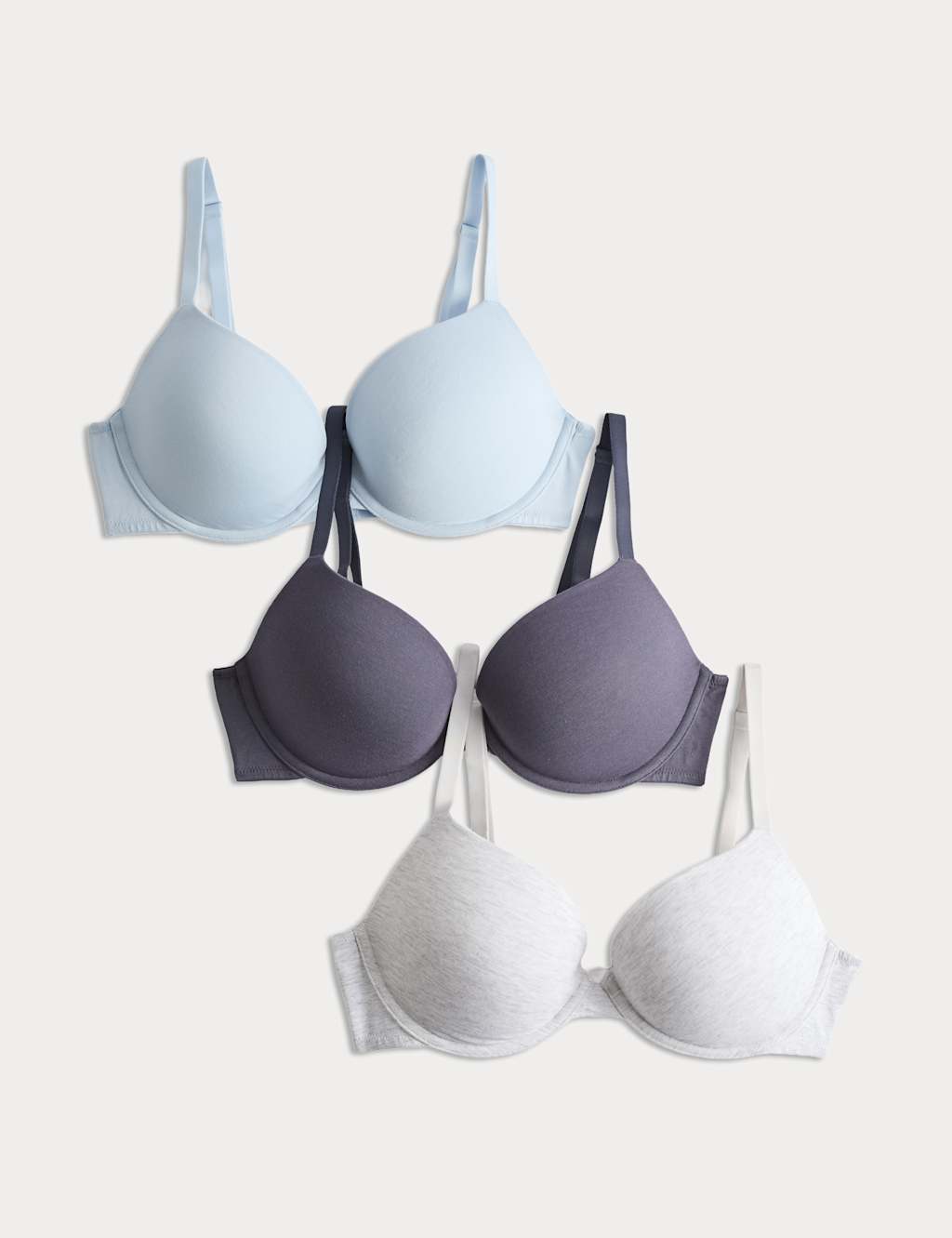 M&S Women's 3pk Cotton Rich Wired Push-Up Bras A-E - 32C - Grey Mix