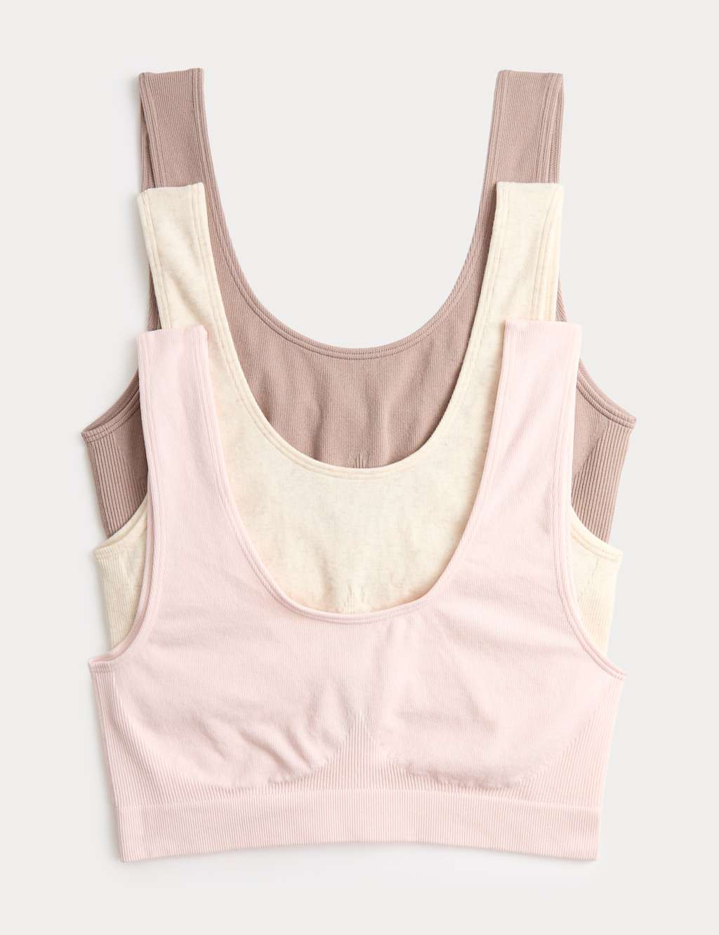 M&S Women's 3pk Seamless Non Wired Crop Tops - Large - Oatmeal Mix