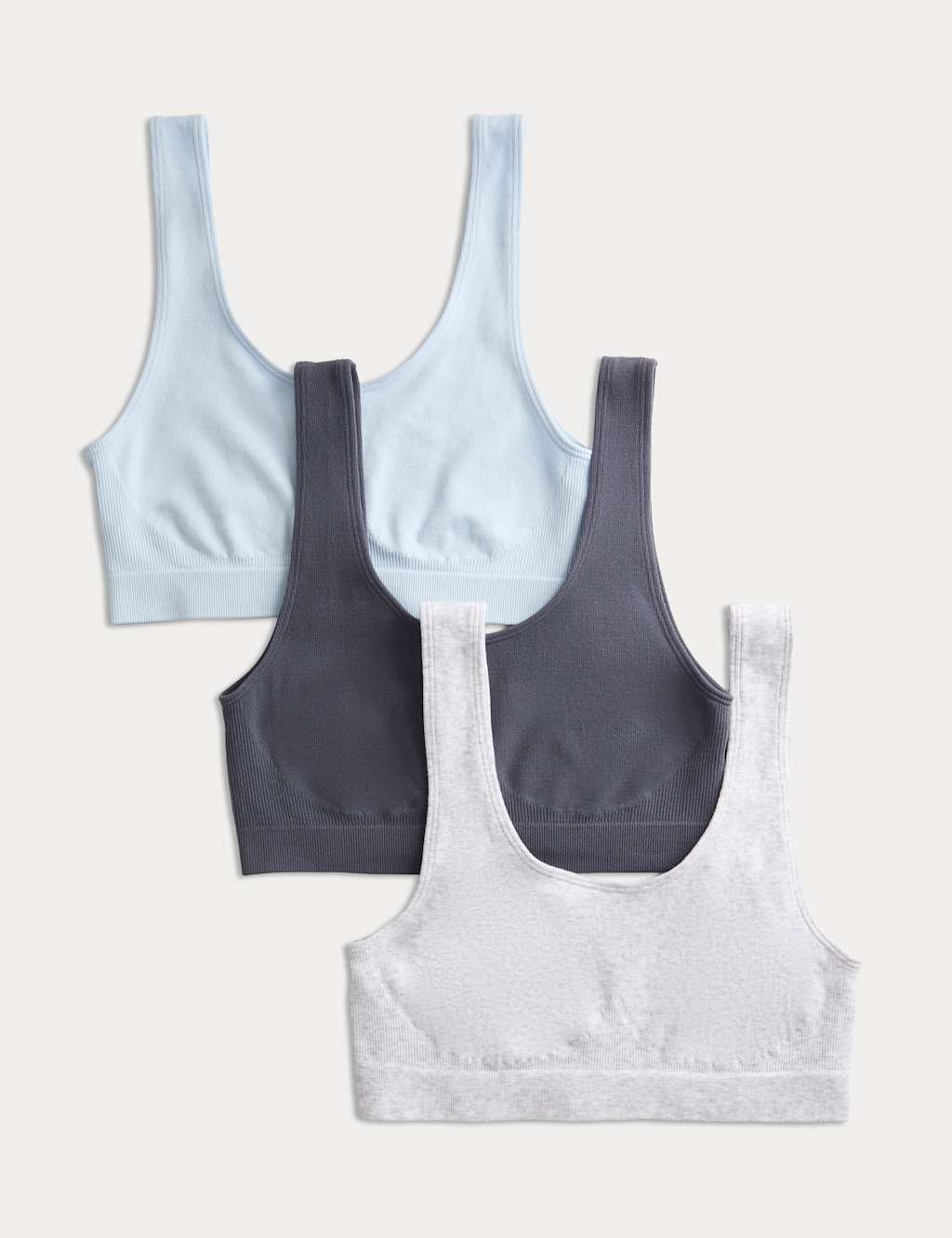 M&S Women's 3pk Seamless Non Wired Crop Tops - Small - Grey Mix
