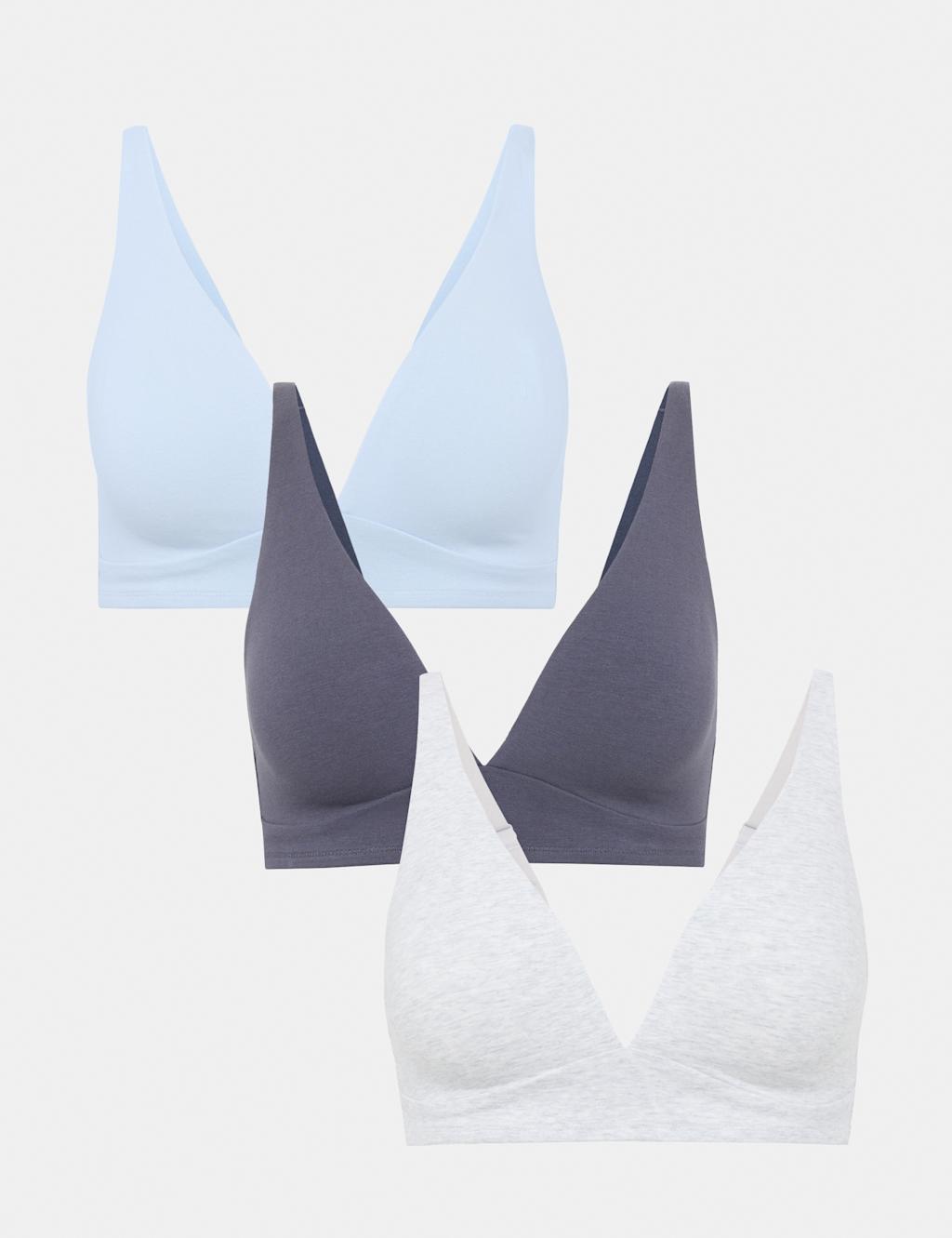M&S Women's 3 Pack Cotton Rich Non Wired Plunge Bras (A-E) - 36A - Grey Mix
