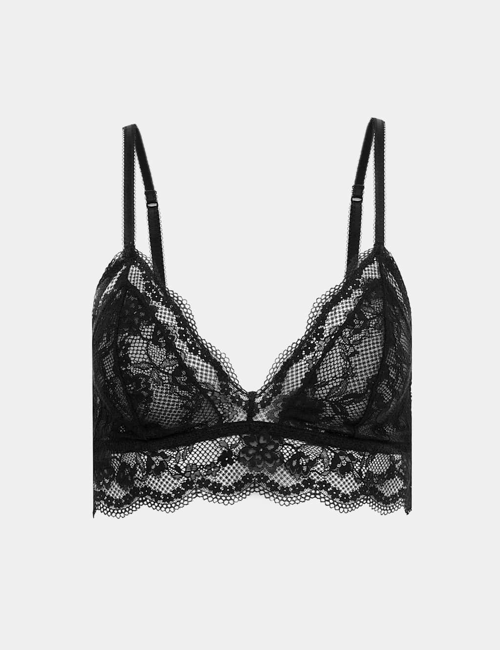 M&S Women's Jasmine Lace Non Wired Longline Bralette (A-E) - 12 D-E - Black