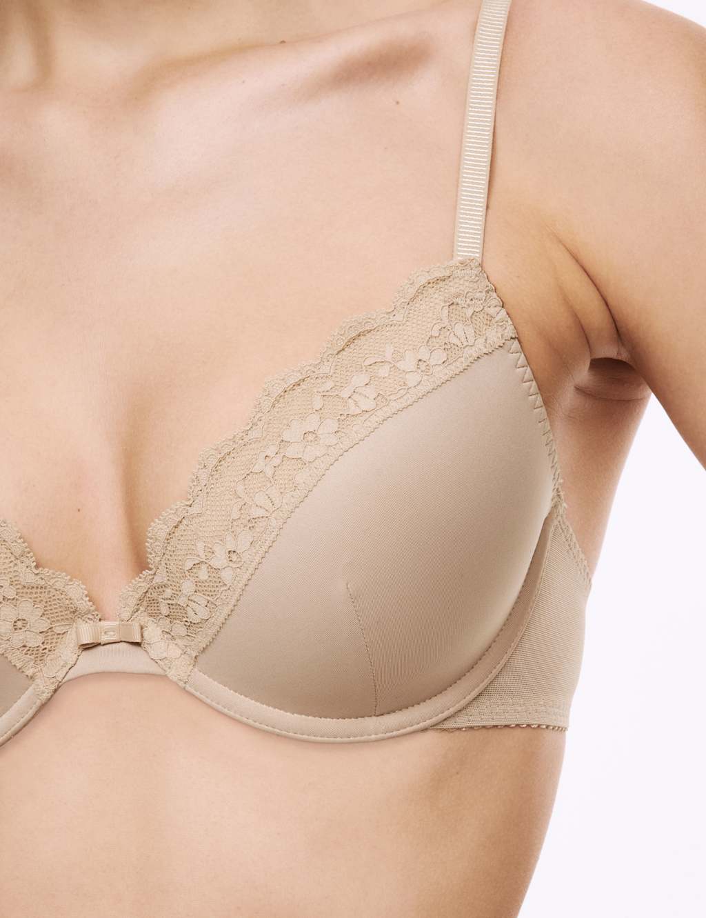 Lace Trim Wired Plunge Bra A-E