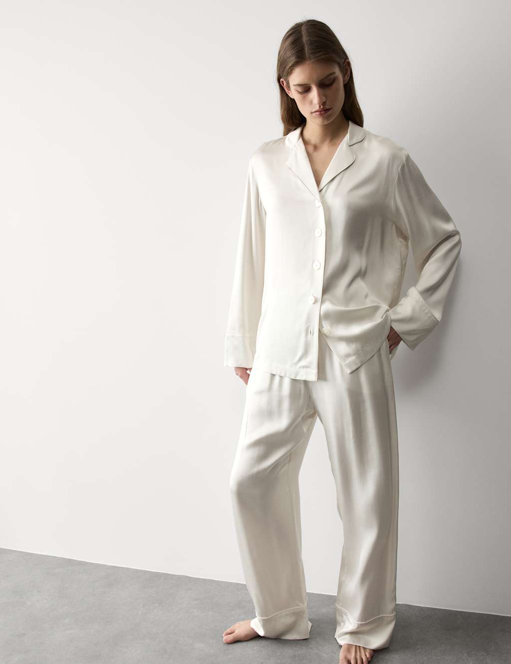 Autograph Women's Satin Revere Pyjama Set - 10 - Ivory
