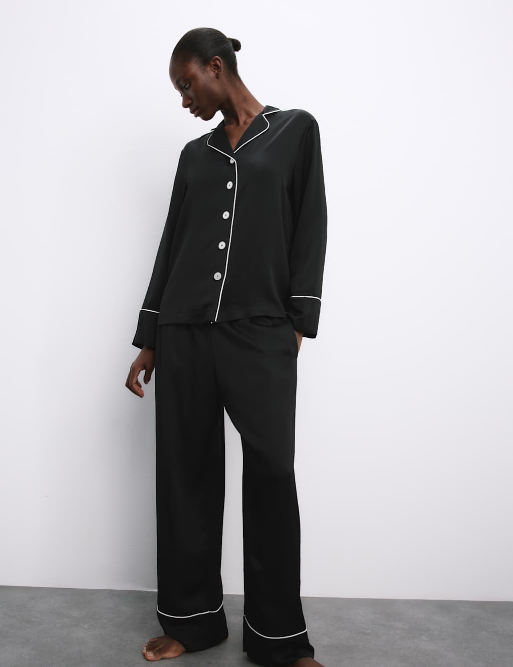 Autograph Satin Revere Pyjama Set Black