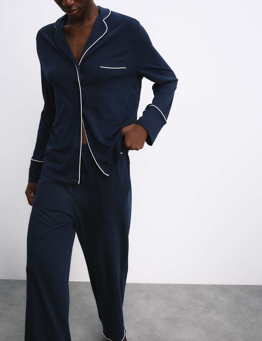 Autograph Cotton Modal Revere Pyjama Set Navy