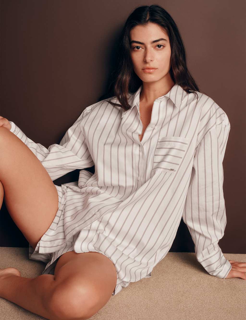 Autograph Pure Cotton Sateen Striped Shortie Set Ivory Mix