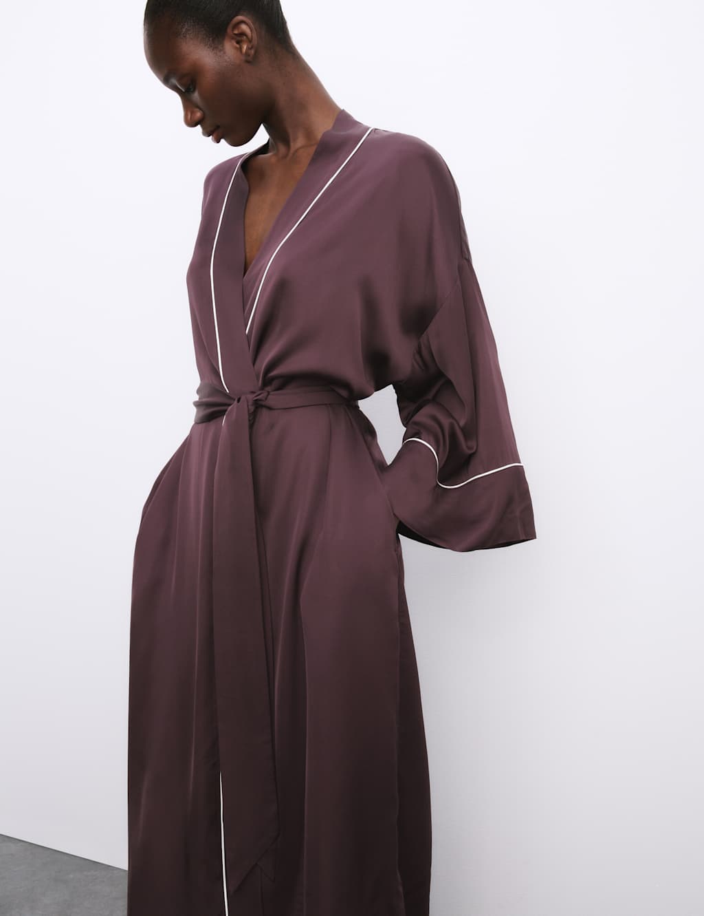 Autograph Satin Long Wrap Dark Claret