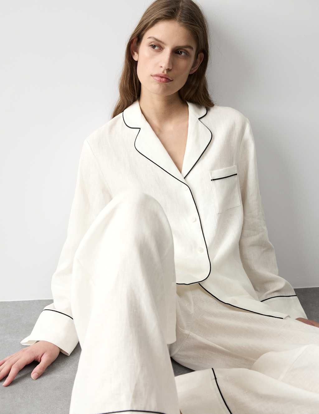 Autograph Women's Pure Linen Revere Pyjama Set - 14 - Ivory