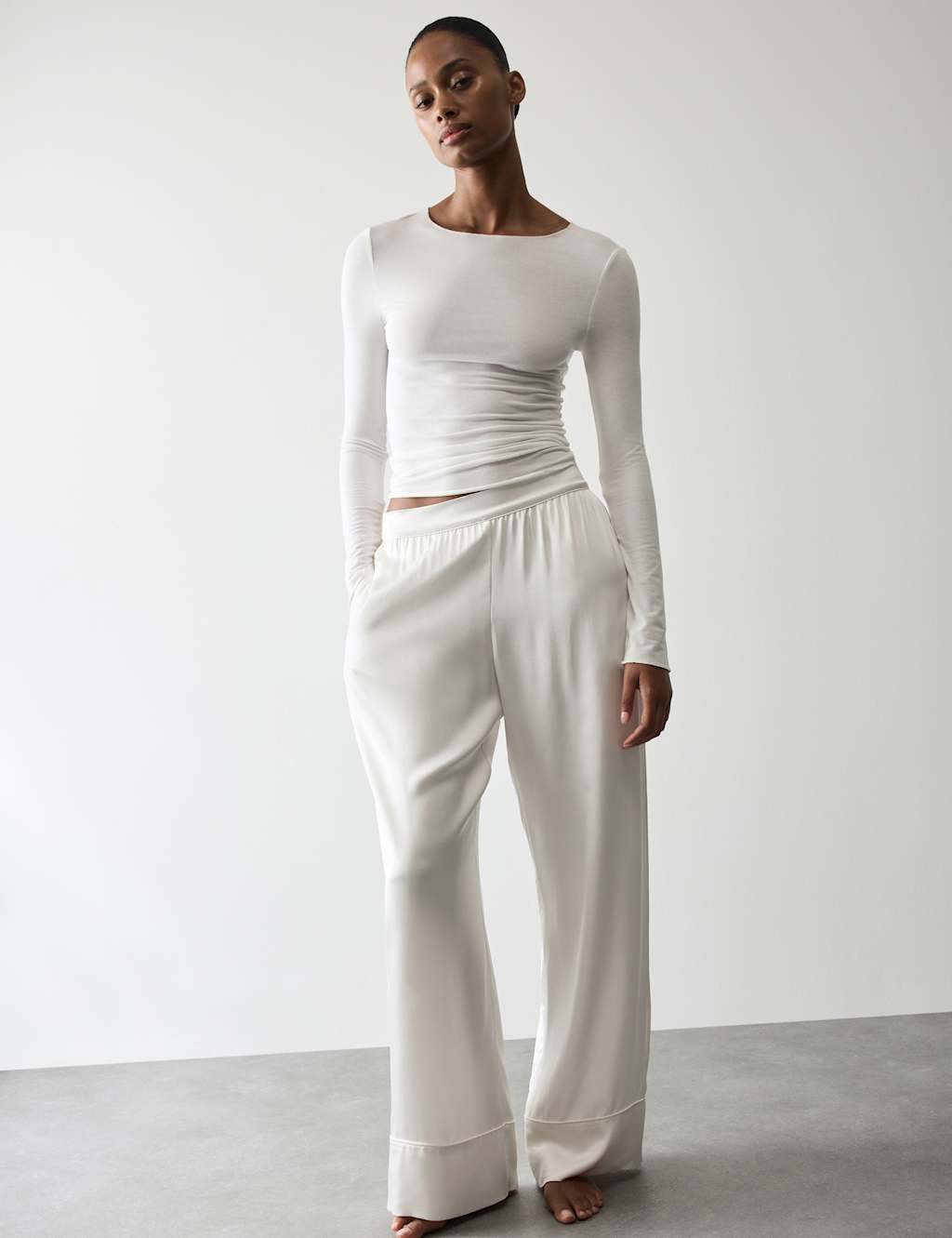 Autograph Women's Premium Satin Wide Leg Pyjama Bottoms - 6 - Ivory