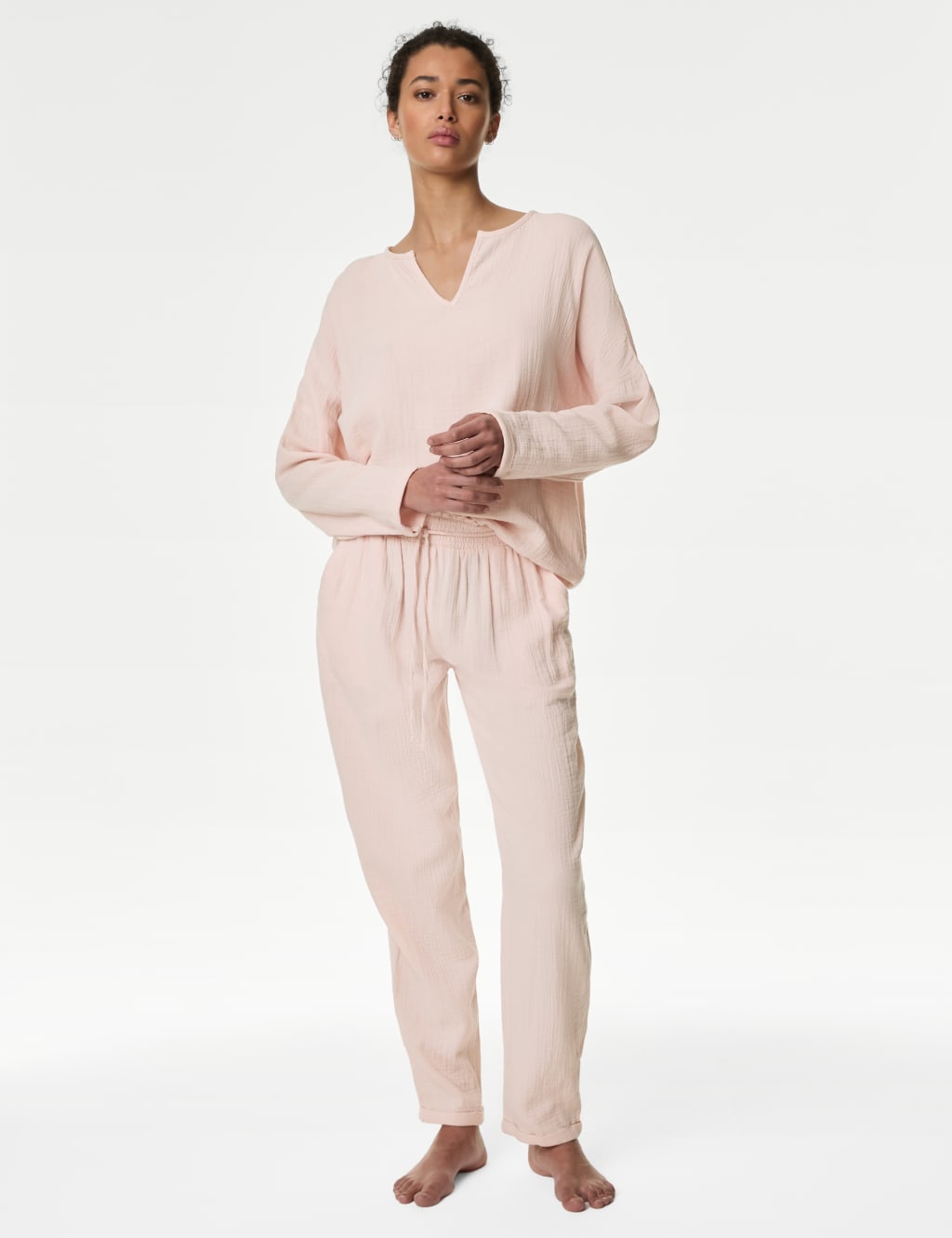 M&S Pure Cotton Muslin Pyjama Bottoms Soft Pink