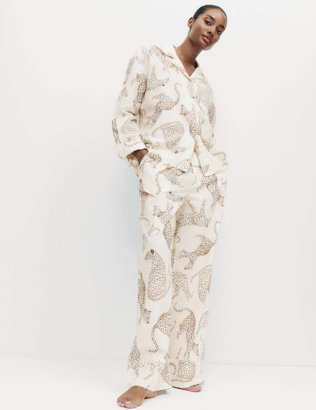 M&S Pure Cotton Animal Print Pyjama Bottoms Ivory Mix