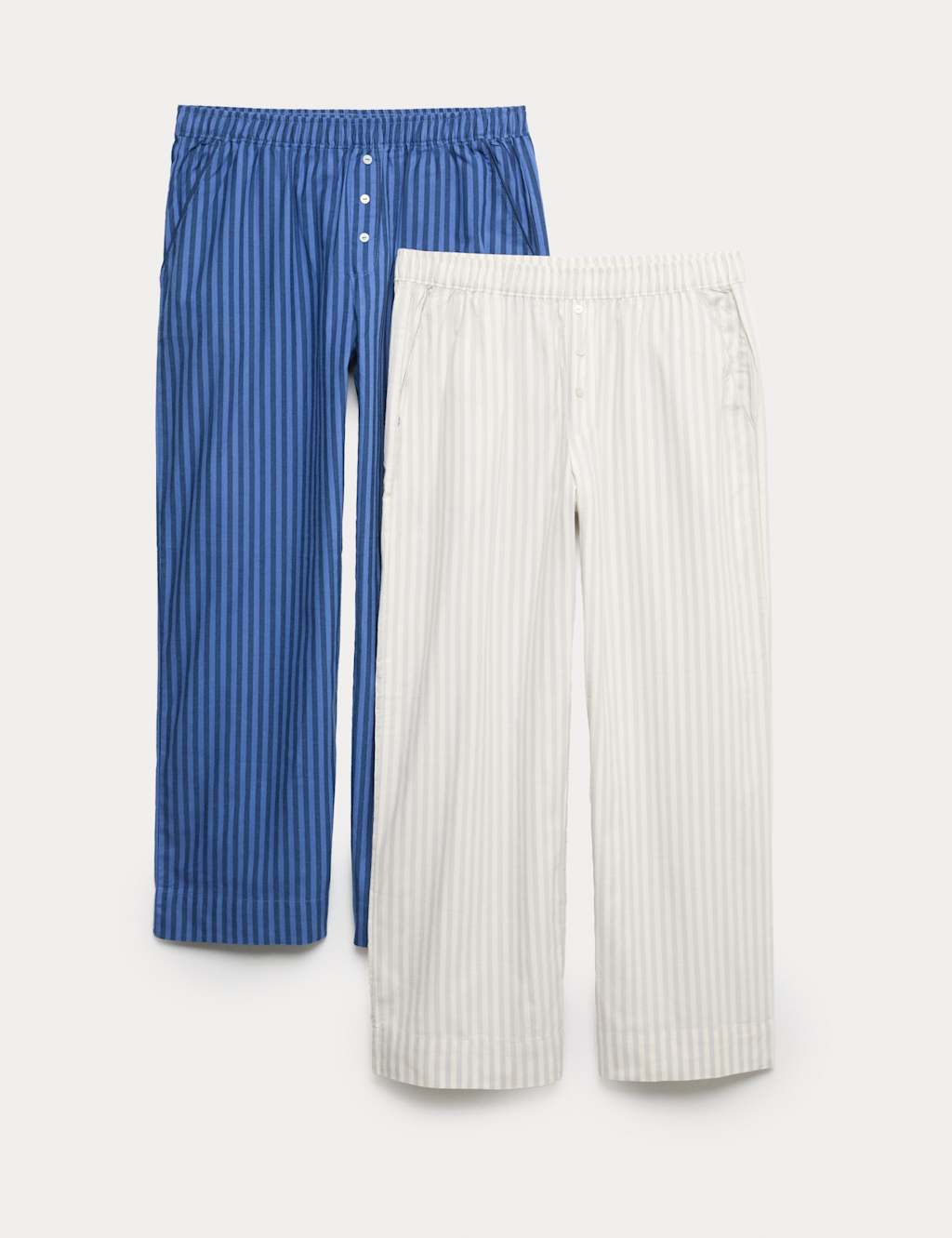 M&S 2 Pack Pure Cotton Striped Pyjama Bottoms Blue Mix