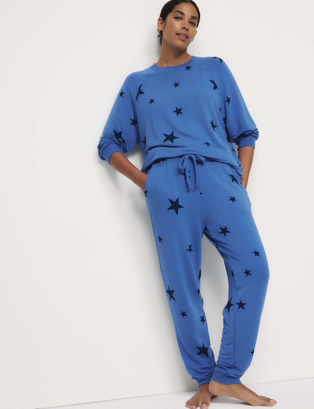 M&S Star Print Cuffed Hem Pyjama Bottoms Blue Mix