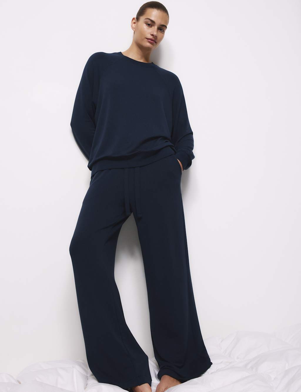 M&S Wide Leg Pyjama Bottoms Navy