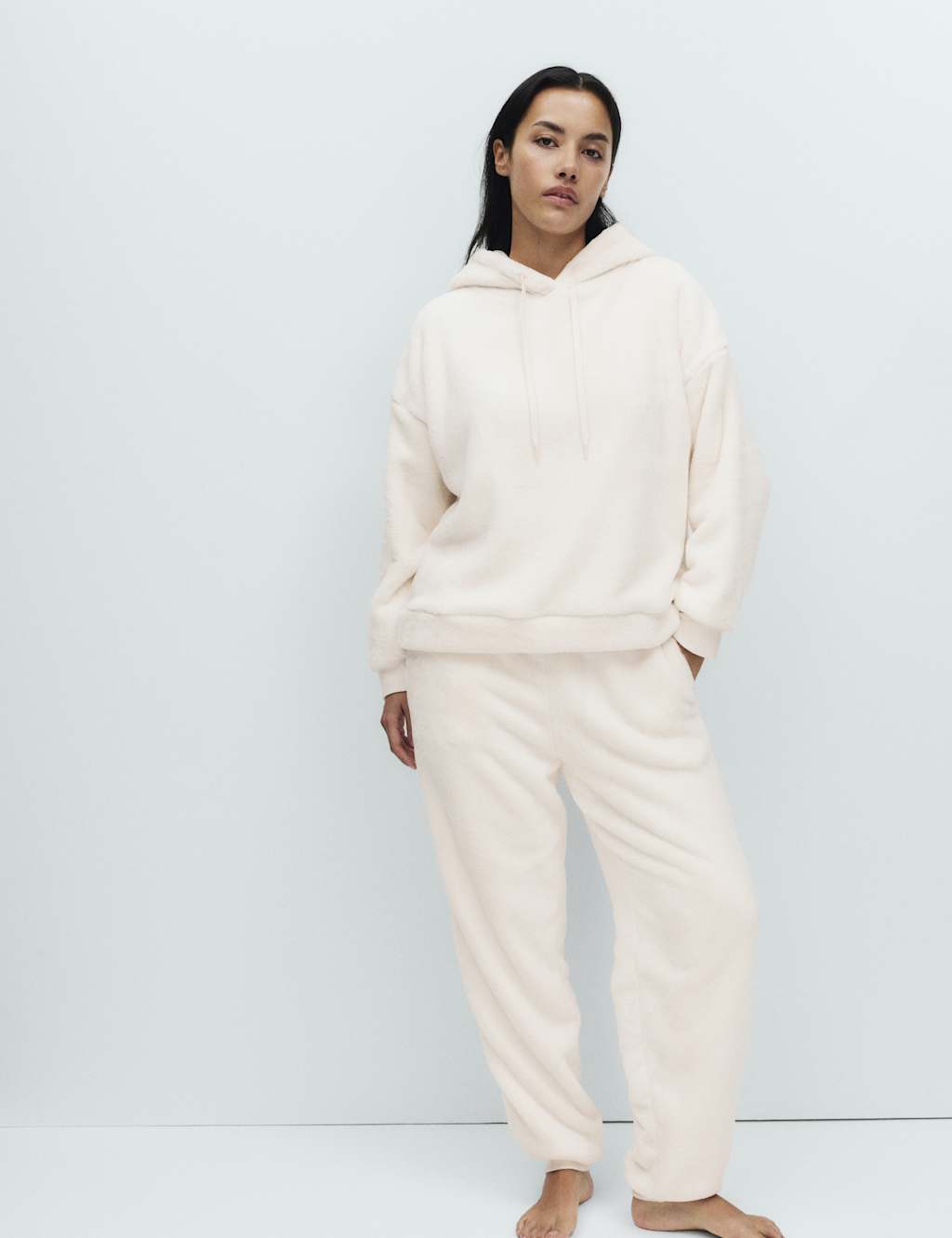 M&S Fur Fleece Lounge Joggers Ivory