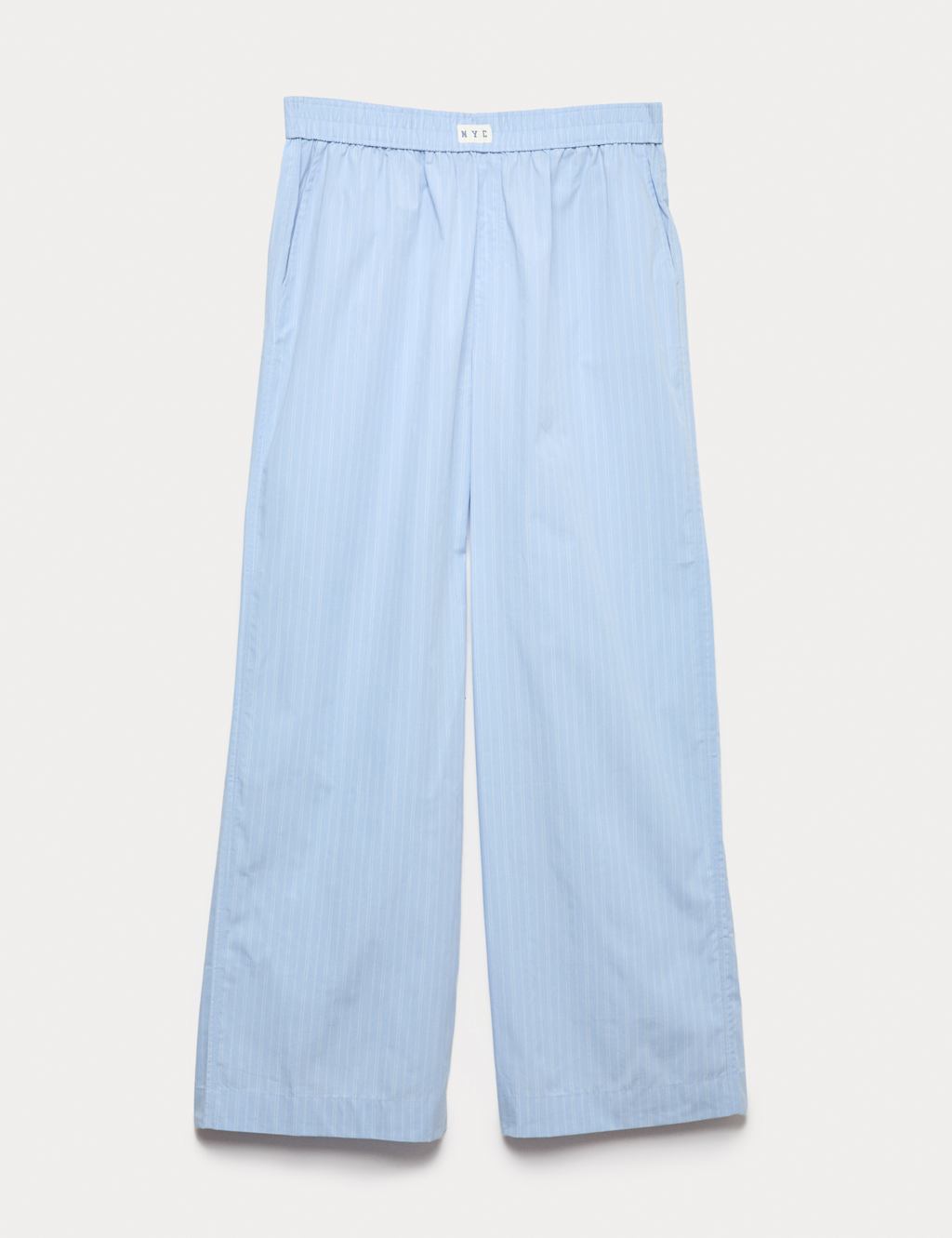 M&S Collection Women's Pure Cotton Striped Wide Leg Pyjama Bottoms - 16REG - Blue Mix, Blue Mix