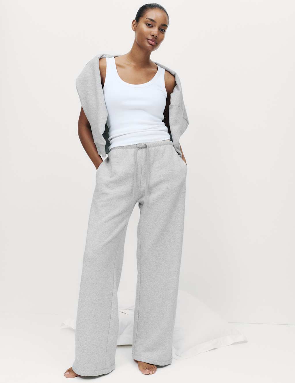 M&S Cotton Rich Wide Leg Lounge Joggers Grey