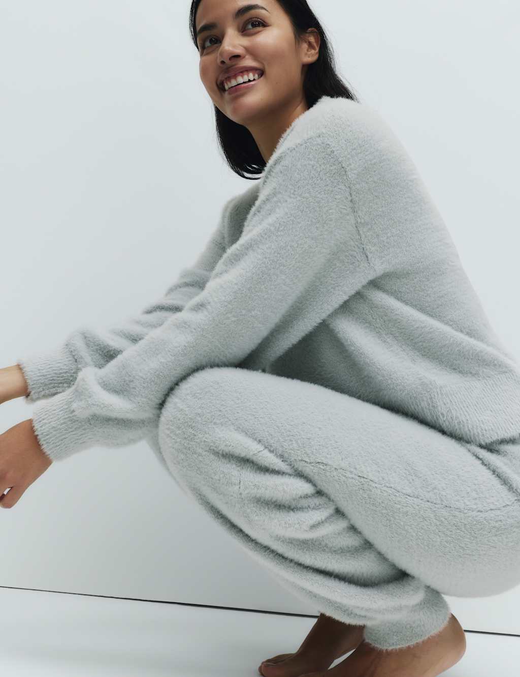 M&S Feather Knit Cuffed Hem Pyjama Bottoms Grey