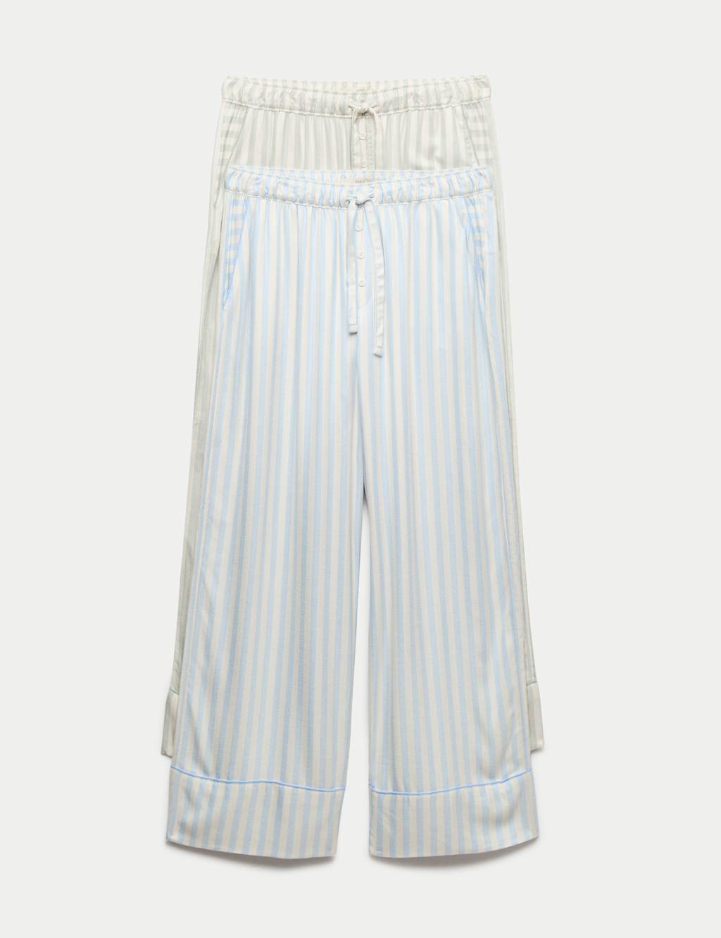 M&S Women's 2 Pack Twill Wide Leg Pyjama Bottoms - 12 - Blue Mix