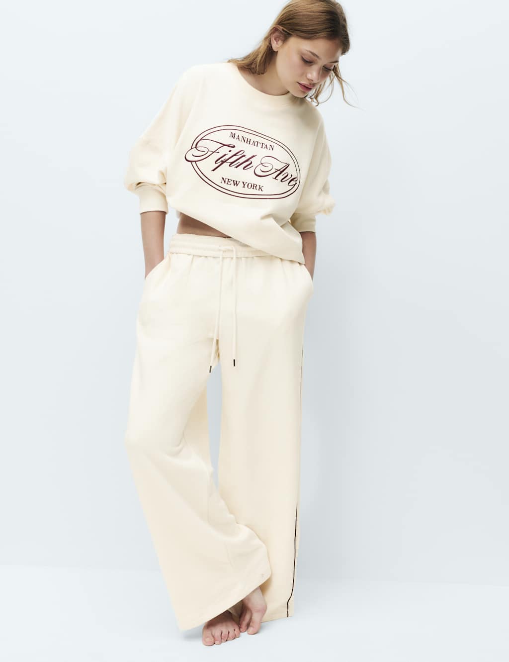M&S Women's Cotton Rich Loopback Wide Leg Joggers - Extra Small - Cream